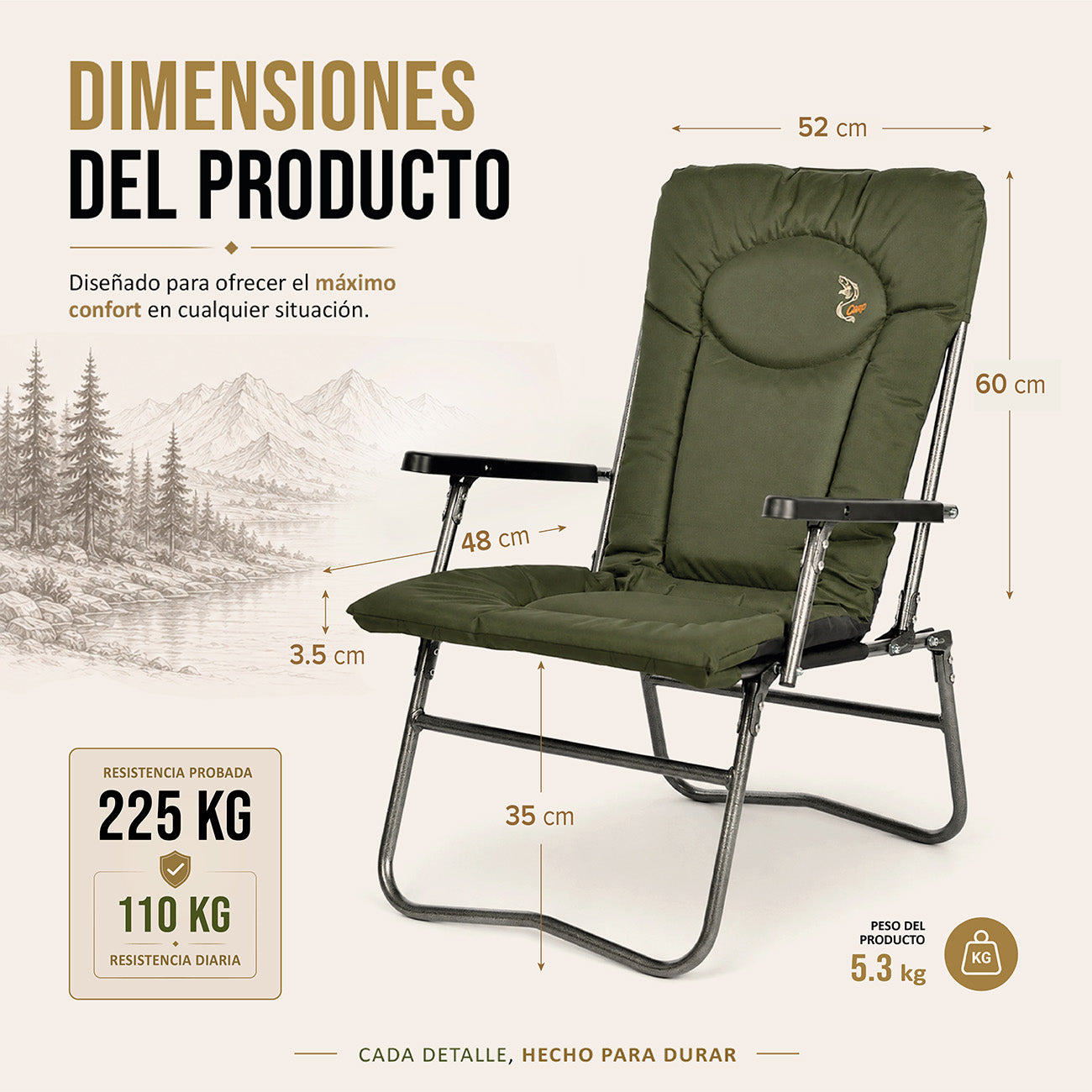 CUZO F7R – Cadeira dobrável leve para camping, pesca, jardim e exterior, cor verde