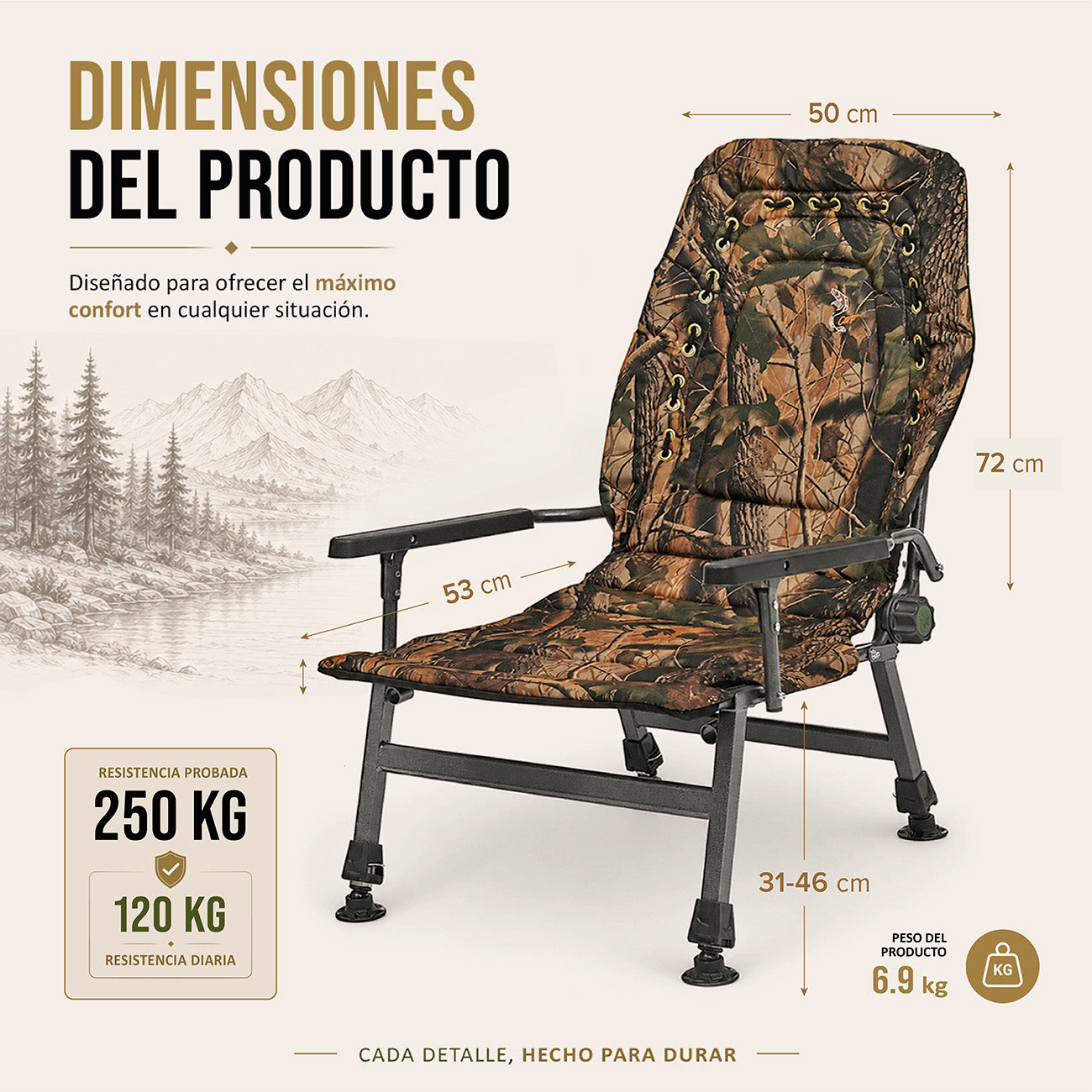 CUZO FK2 - Sillón Grande plegable para camping, pesca, jardín y exterior, color Arce