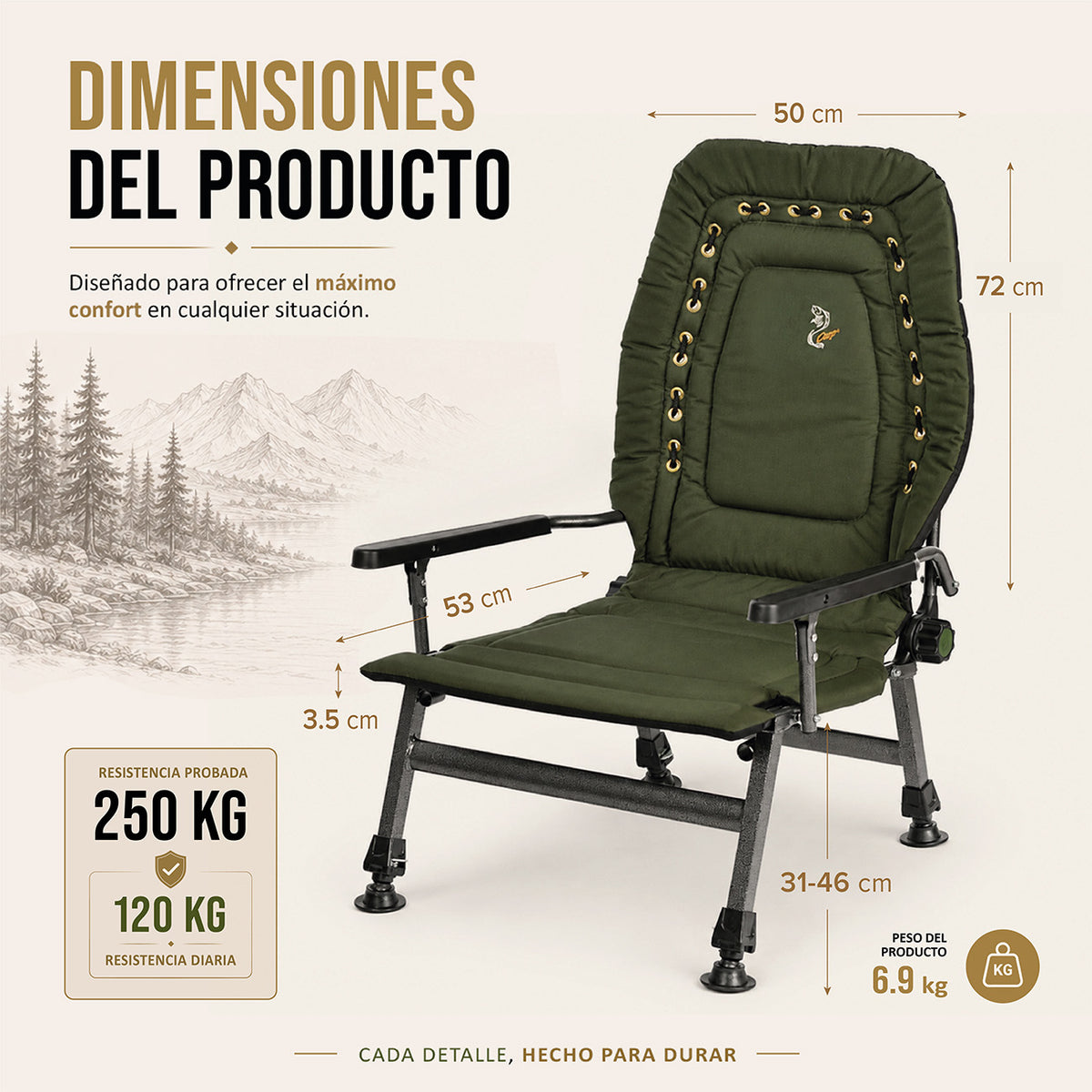 CUZO FK2 - Sillón Grande plegable para camping, pesca, jardín y exterior, color Verde
