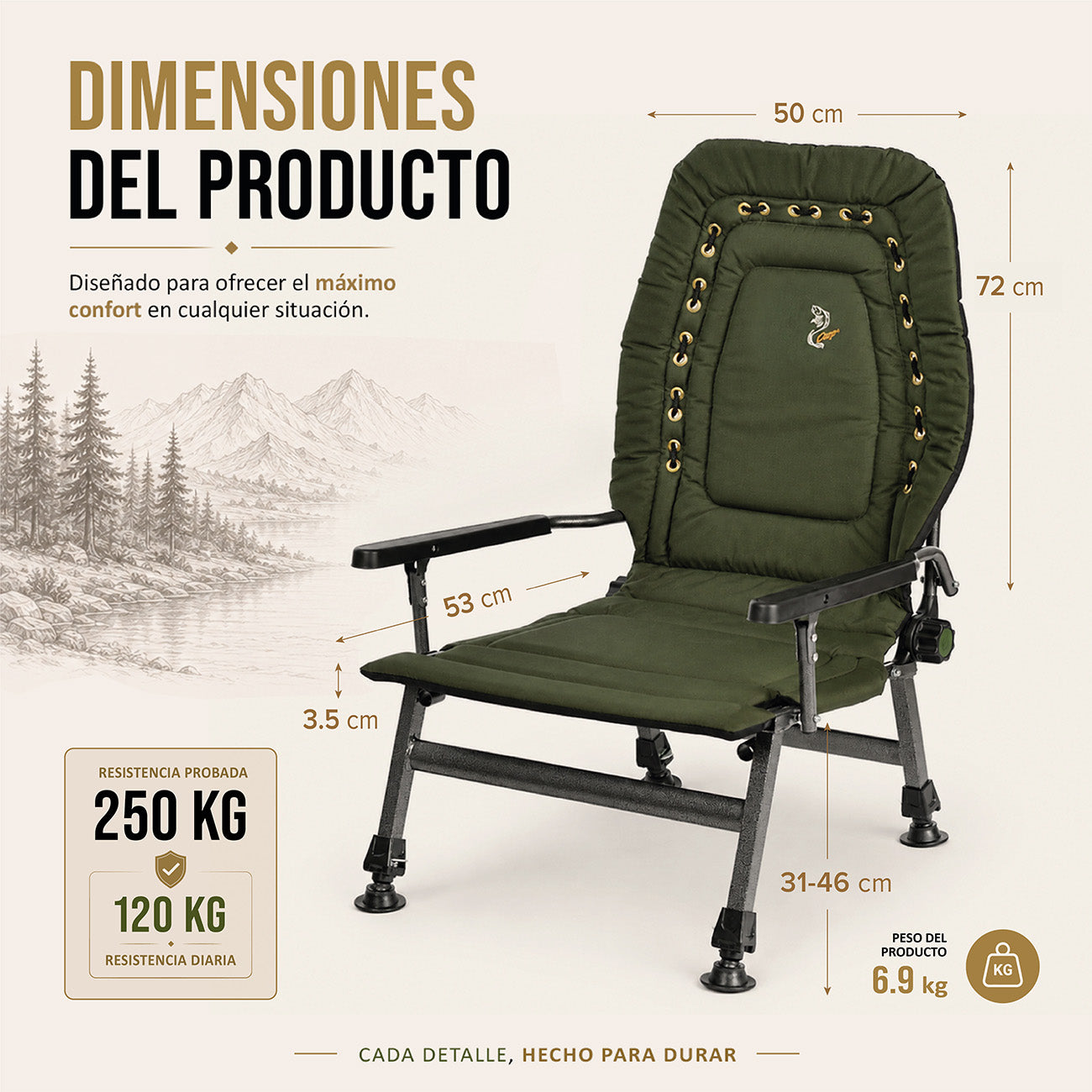 CUZO FK2 – Grand fauteuil pliant pour camping, pêche, jardin & extérieur, couleur verte