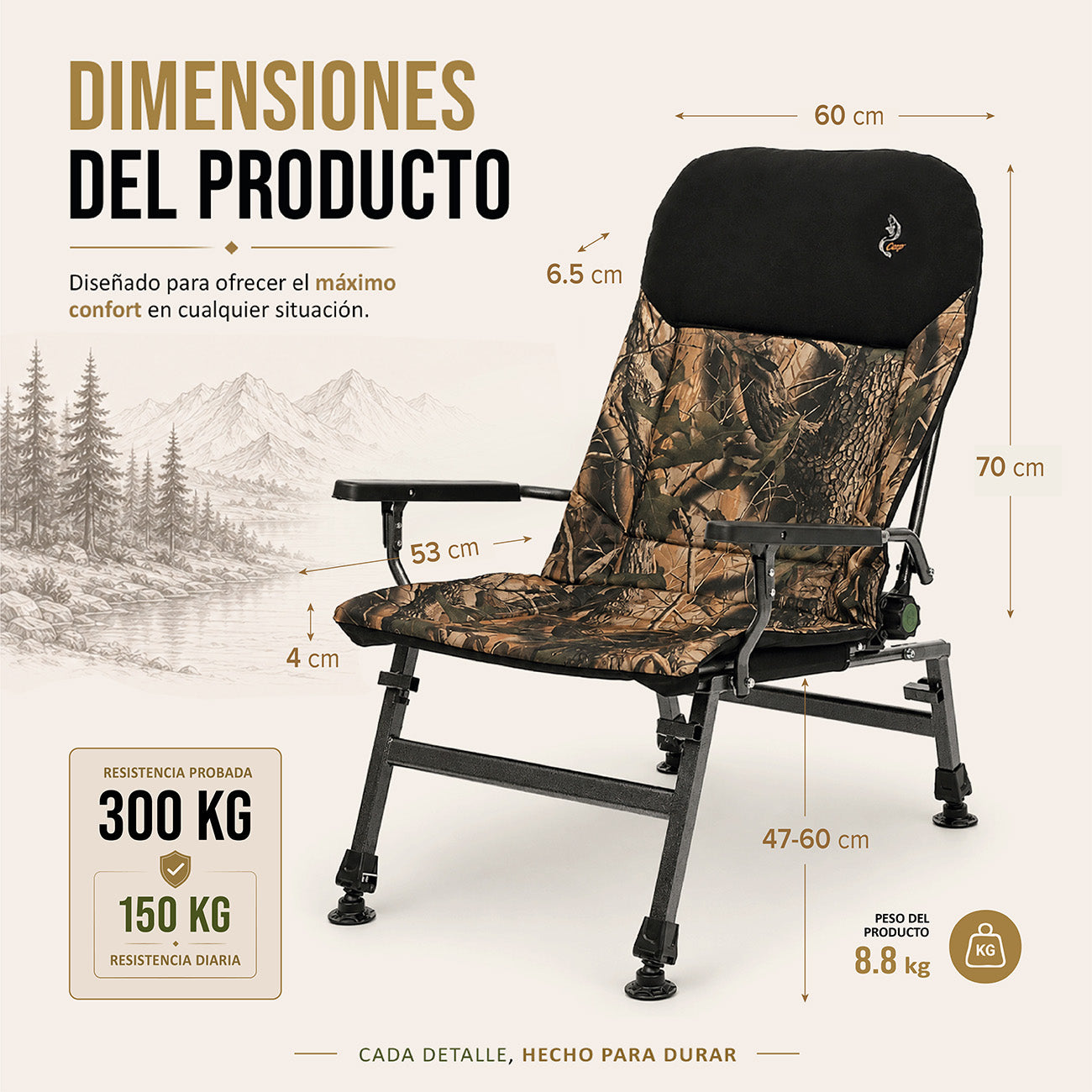 CUZO FK5 - Large folding chair for Camping, Fishing, Garden & Outdoor, color Maple
