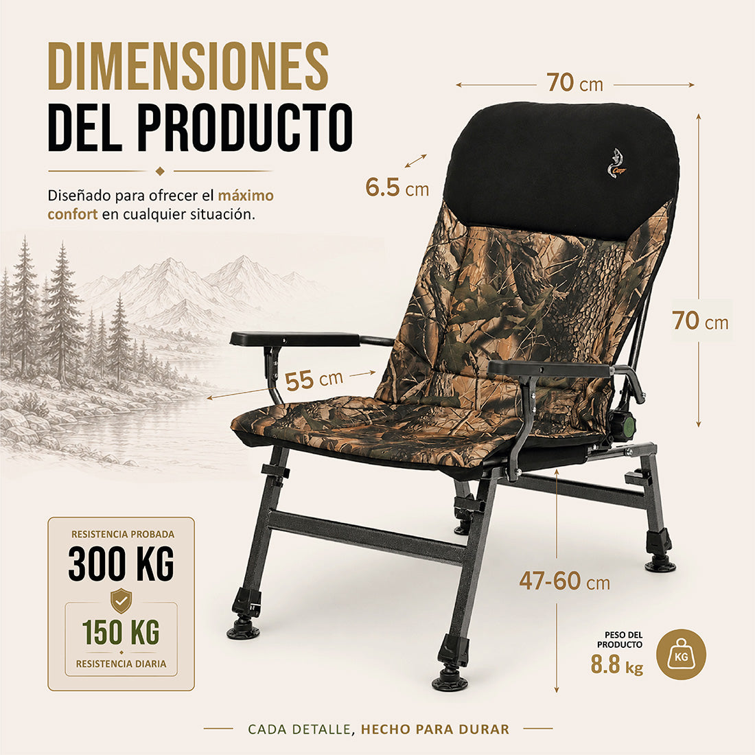 CUZO FK5 – Sillón plegable grande para Carpfishing, Pesca y Outdoor